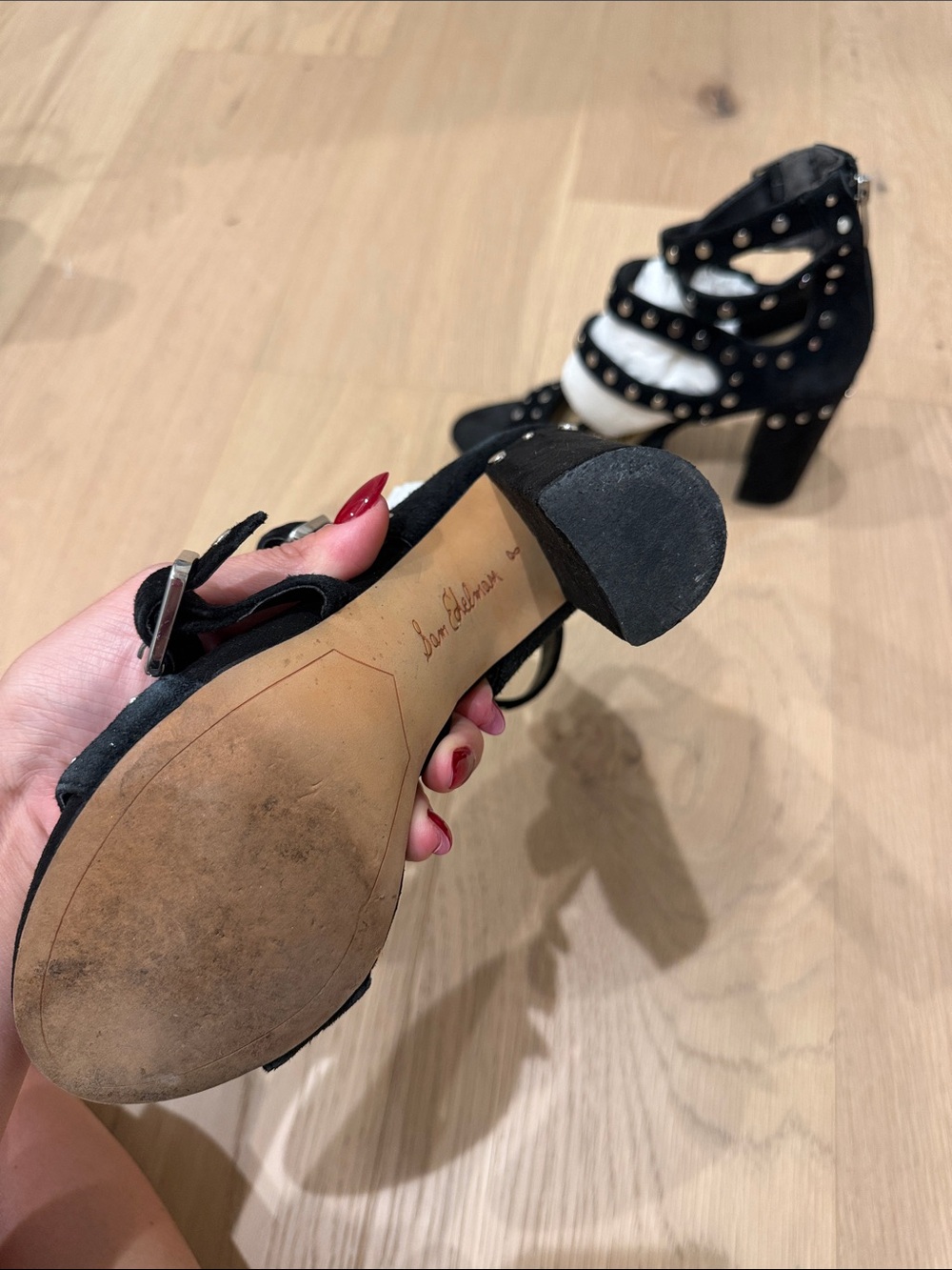 Sam Edelman Black Studded Multi-Strap High Heel Sandals - Picture 3 of 3